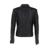 Women's Designer Chest-zip Black Slim-fit Sheepskin Leather Jacket